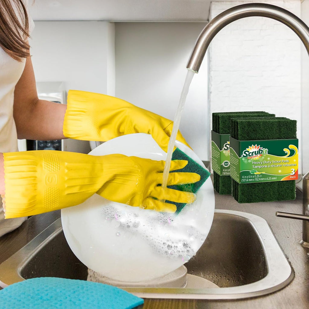 Scouring Pads - Heavy Duty Scrub Pads for Cleaning Dishes - Non-Scratch - Reusable - Green (50, Green)