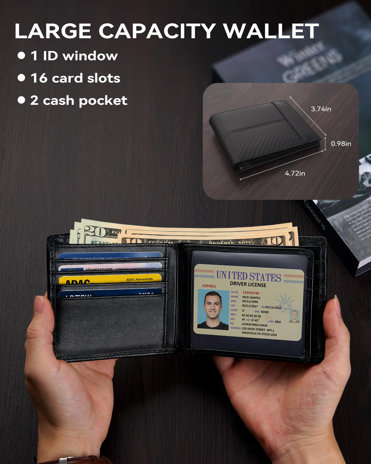 Mens Wallet Rfid Blocking Leather Wallet for Men Bifold Wallets
