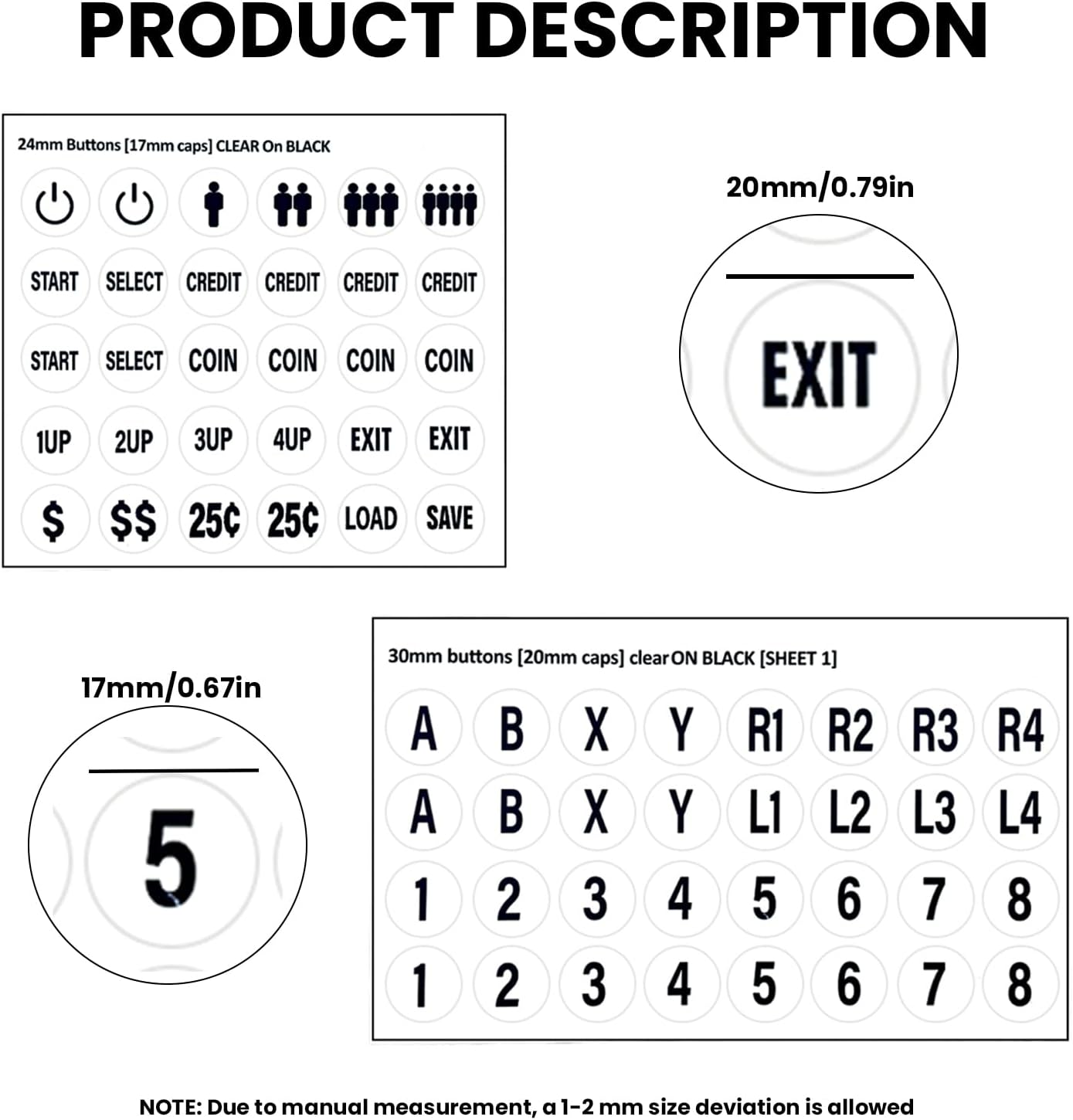 White Arcade Button Stickers 24mm/30mm Die-Cut PVC Decals | White PVC arcade button decals for 24mm/30mm buttons.