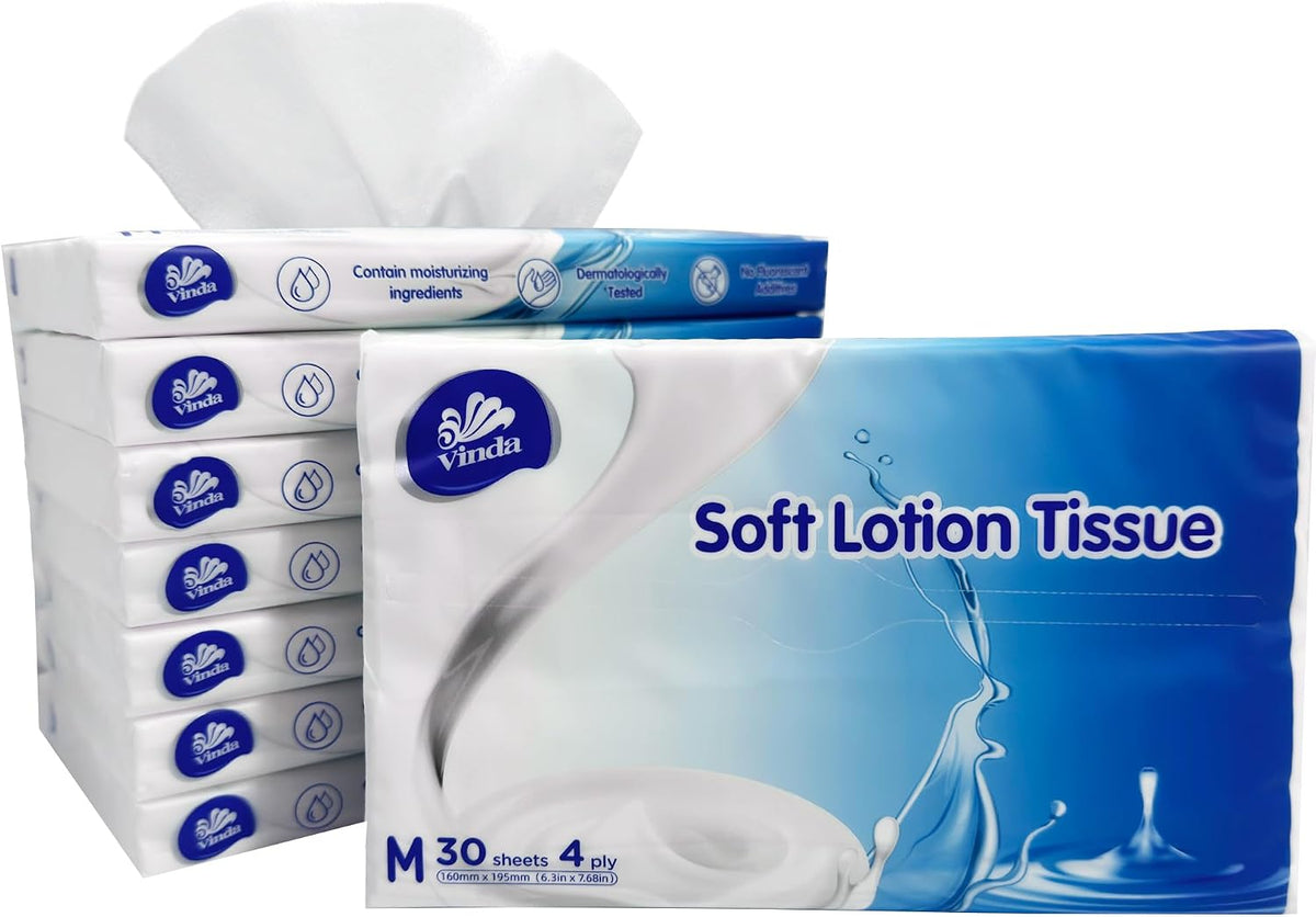 Car Tissues with Lotion, 4-Ply Facial Tissues, 8 Packs, 240 sheets