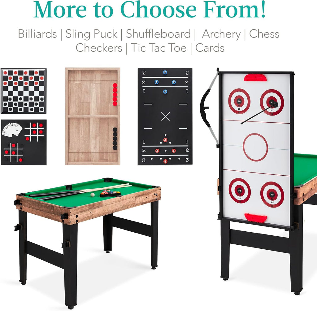Combo Game Table Set for Home, Game Room, Friends & Family w/Ping Pong, Foosball, Basketball, Air Hockey, Archery