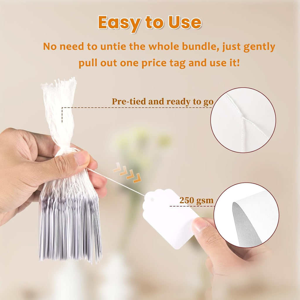 White Price Tags with String Attached 1000 PCS, 1.375 x 2.125 Inches