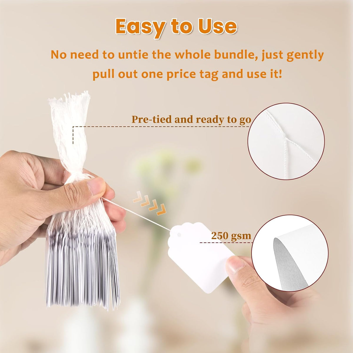White Price Tags with String Attached 1000 PCS, 1.375 x 2.125 Inches