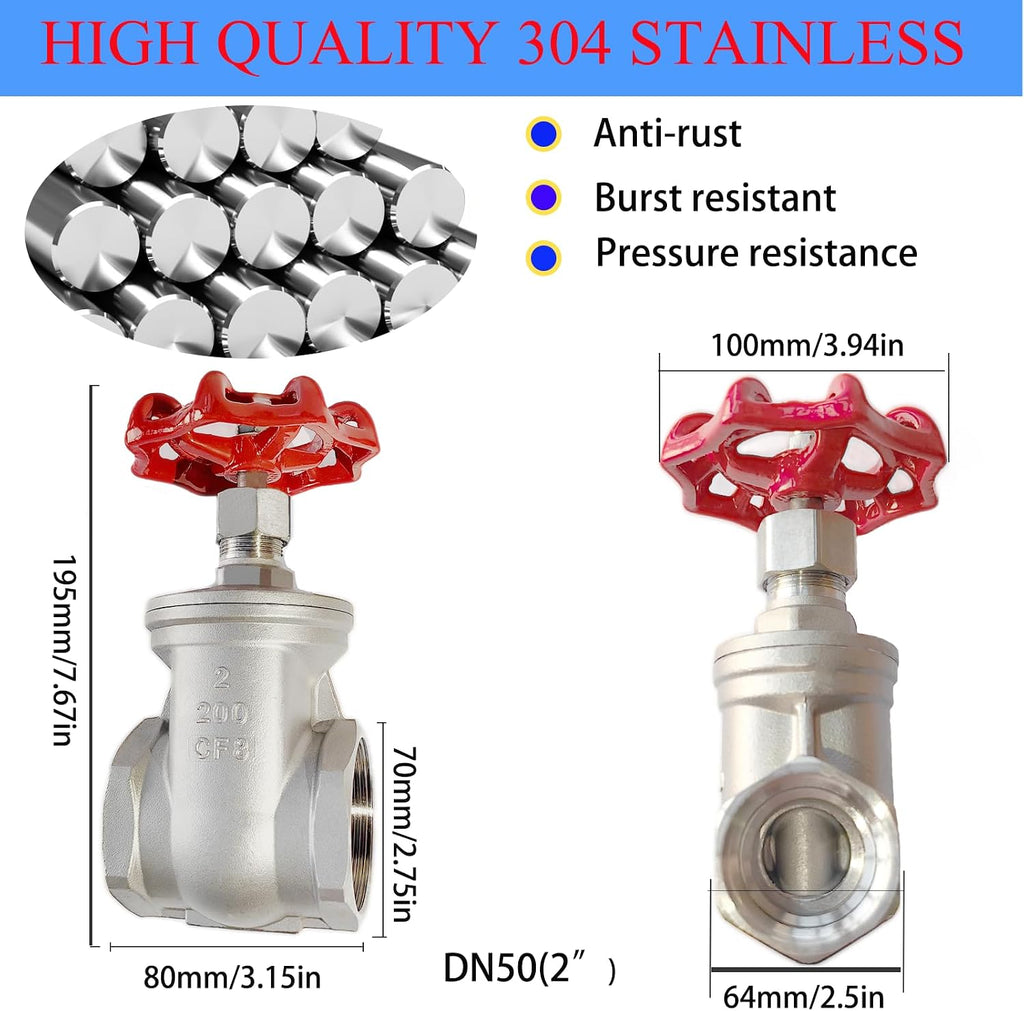2" NPT 304Stainless Steel Gate Valve DN50