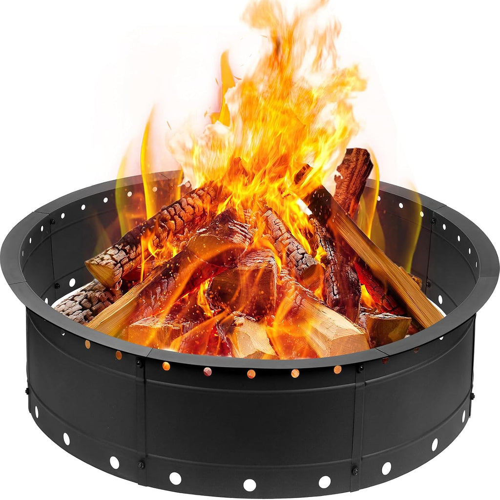 36 Inch Fire Pit Ring, Large Outdoor Campfire Pit for Patio Backyard Garden, Smokeless Steel Firepit with Air Vent