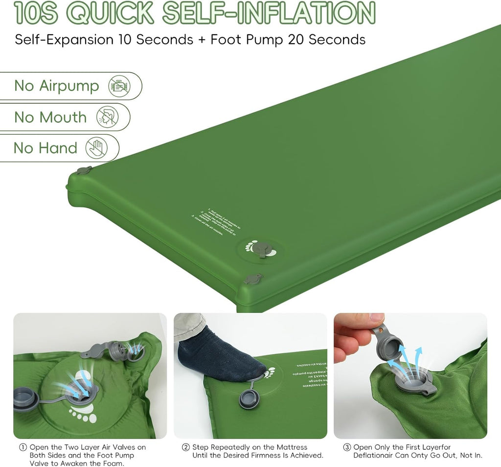 Memory Foam Camping Sleeping Pad, Foldable and Portable Self-Inflating Camping Mattress Pad, 9.5 R-Value Insulated &