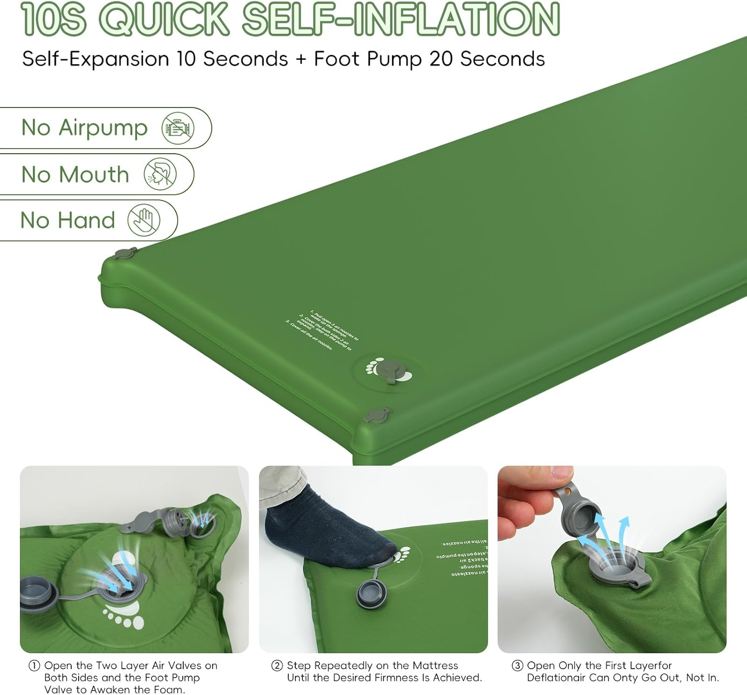 Memory Foam Camping Sleeping Pad, Foldable and Portable Self-Inflating Camping Mattress Pad, 9.5 R-Value Insulated &
