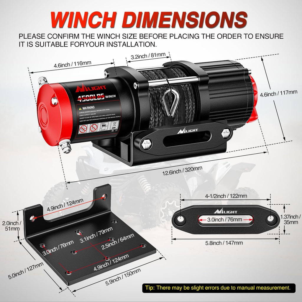 ATV UTV Electric Winch 12V 4500 lb w Synthetic Rope Remote Control