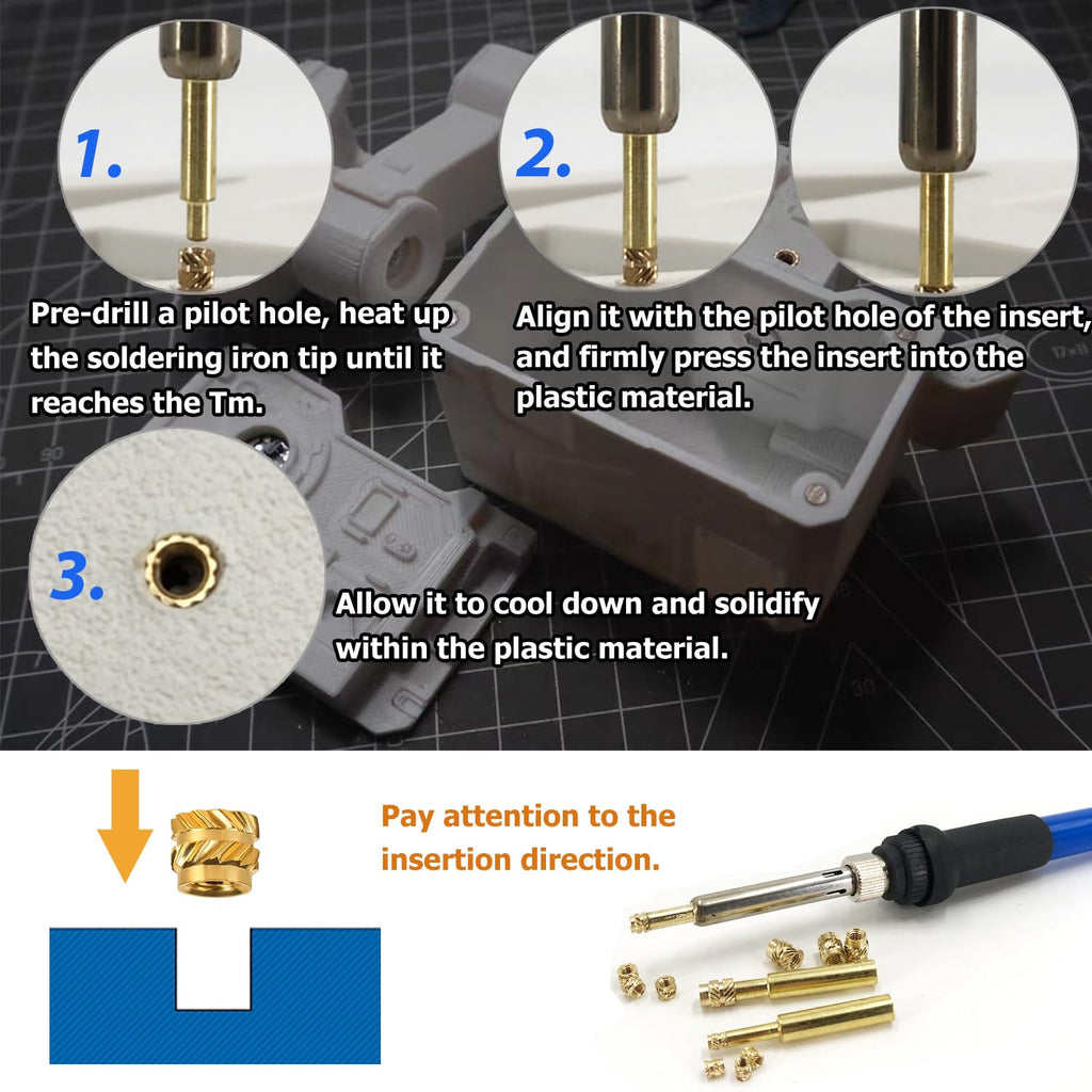 QSJ 130Pcs Threaded Inserts Heat Set Inserts Kit M3x4x5 Brass Insert Nut with Soldering Iron Tip for 3D Printed Plastic Materials