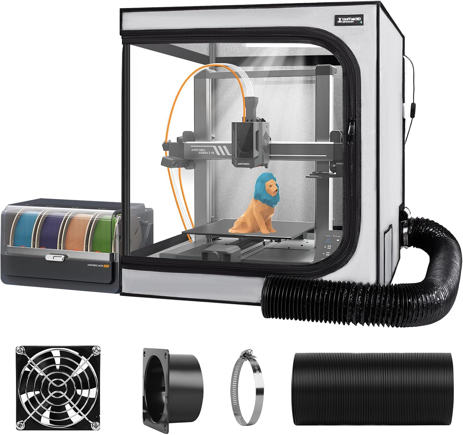 3D Printer Enclosure with Ventilation Kit for Anycubic Kobra 3/3 V2 Combo/Flashforge AD5X 3D Printers,Fireproof &