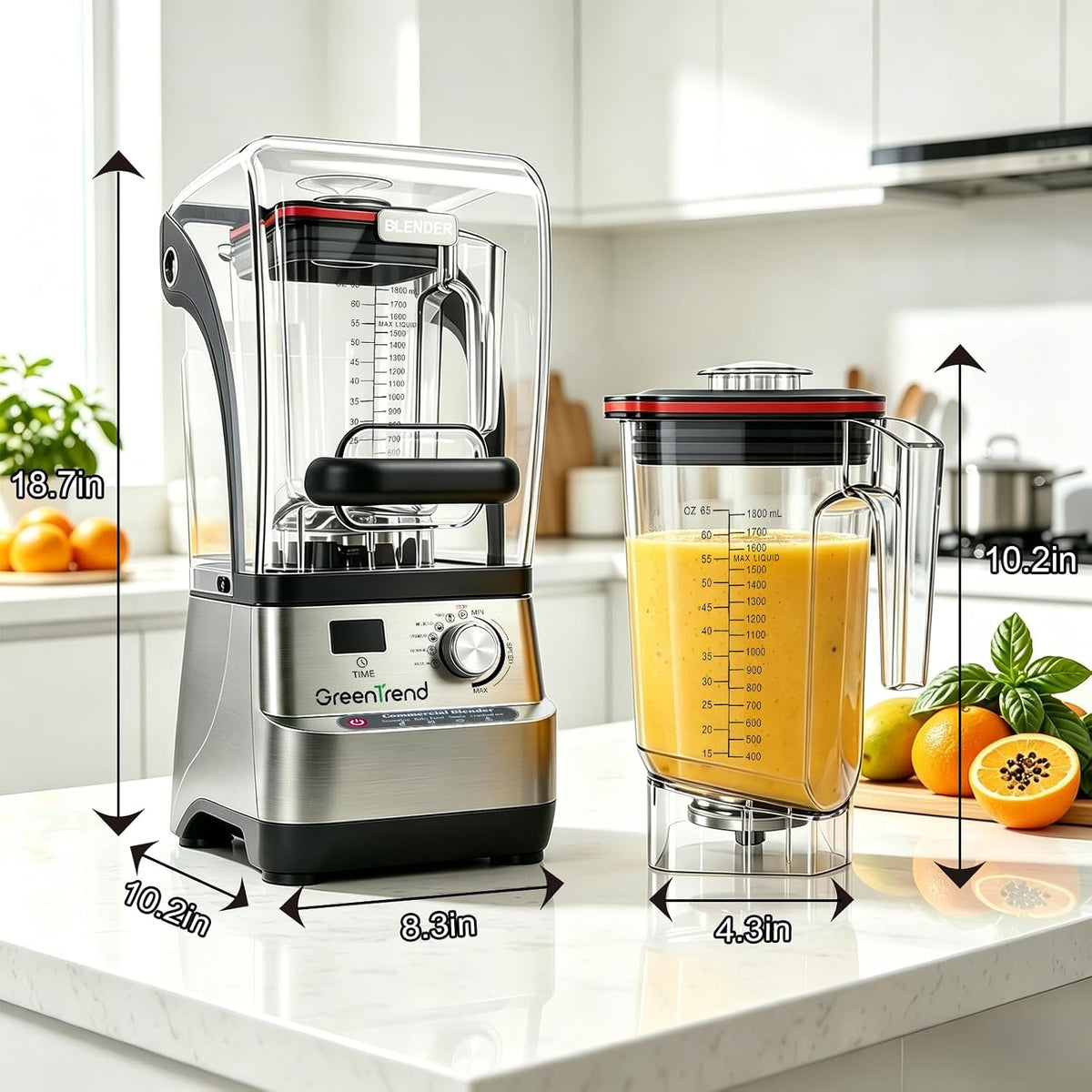 Commercial Blender for Smoothies 65Oz with Detachable Enclosure, 2200W