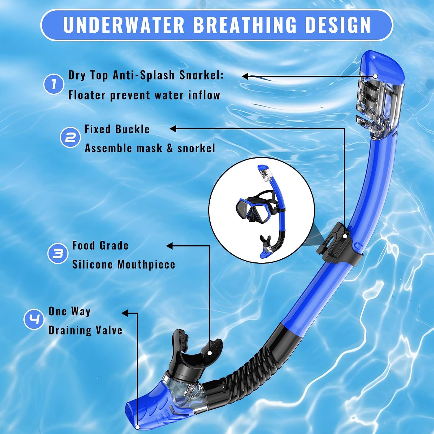 Snorkeling Gear for Adults, Snorkel Set Scuba Diving mask Dry-Top, Adult Swimming Goggles w/Nose Cover, HD Tempered