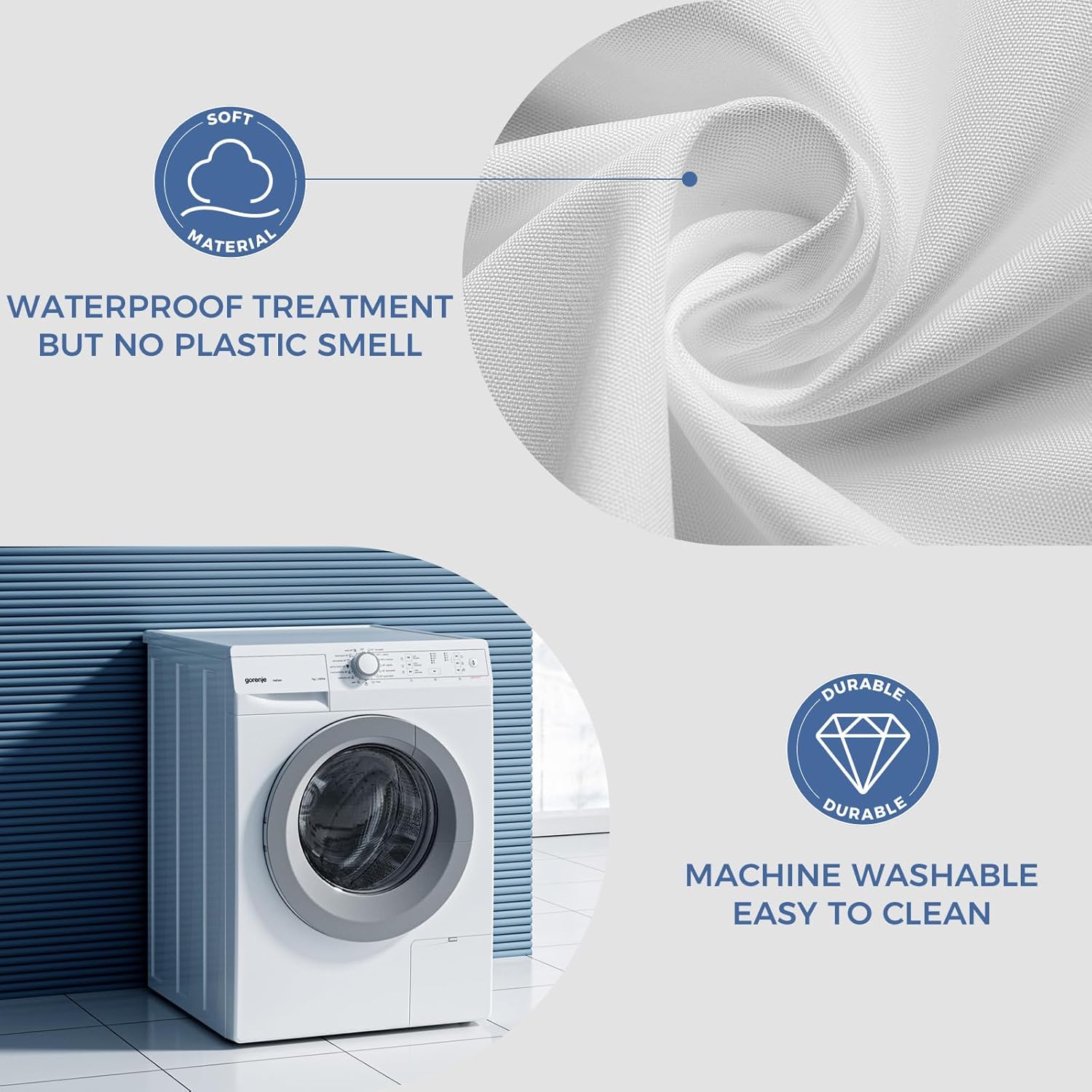 Waterproof Fabric Shower Curtain Liner, Soft Cloth Shower Liner with 3 Magnets, Machine Washable & Hotel Quality