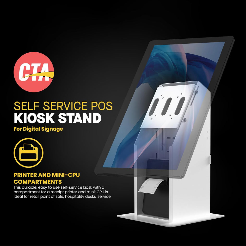 Self Service Kiosk POS Stand - CTA POS Kiosk with CPU & Printer Compartments for Digital Signage Displays TV's &