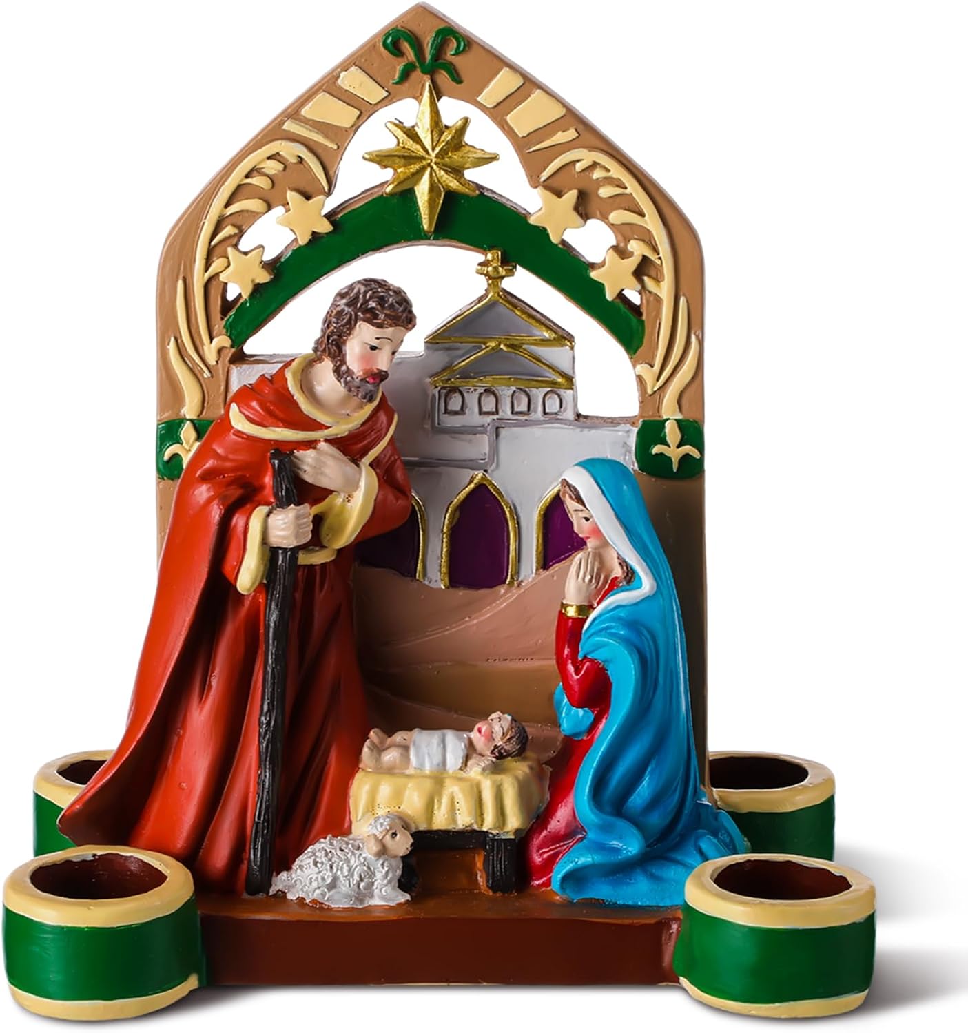 Nativity Advent Decorations Advent Candle Holder Holy Family Nativity Scene with Arch Candle Holder Religious Decors