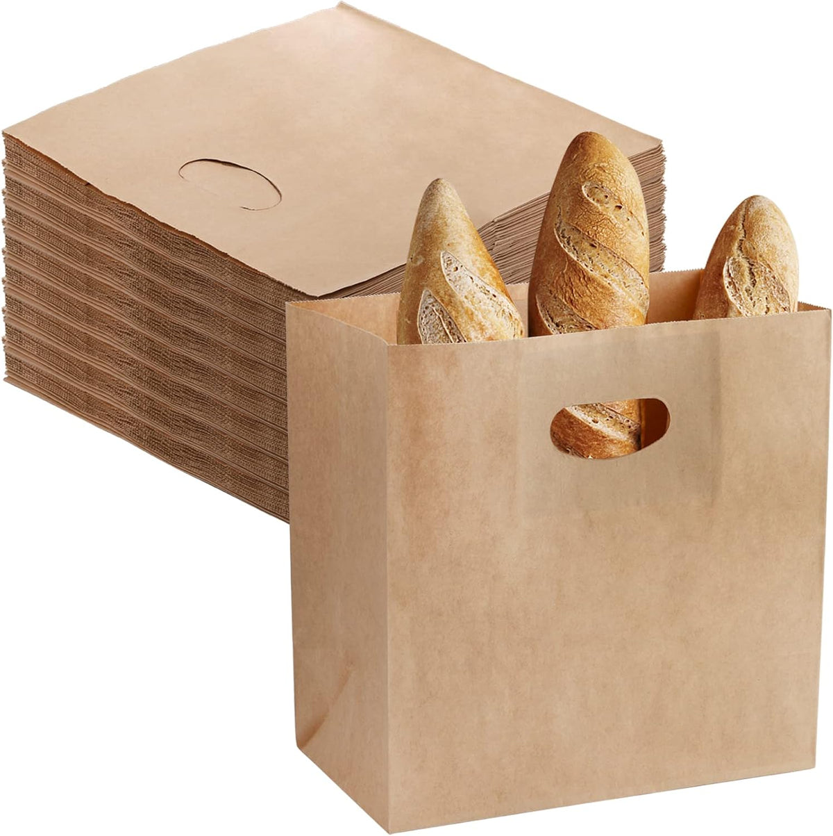 100 Pack Kraft Paper Bags, 11x6x11 Inch Natural Brown Paper Party Favor Goody Snack Gift Bag with Die Cut Handle