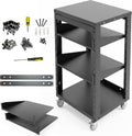 AxcessAbles 16U Open Frame Network & AV Rack with Caster Wheels, Two 2U Shelves, 10-32 & Cage Nut Compatible Rails, Cage Nuts, Screws, Cage Nut Tool & Wall Mount Kit | 19-Inch Equipment Rack
