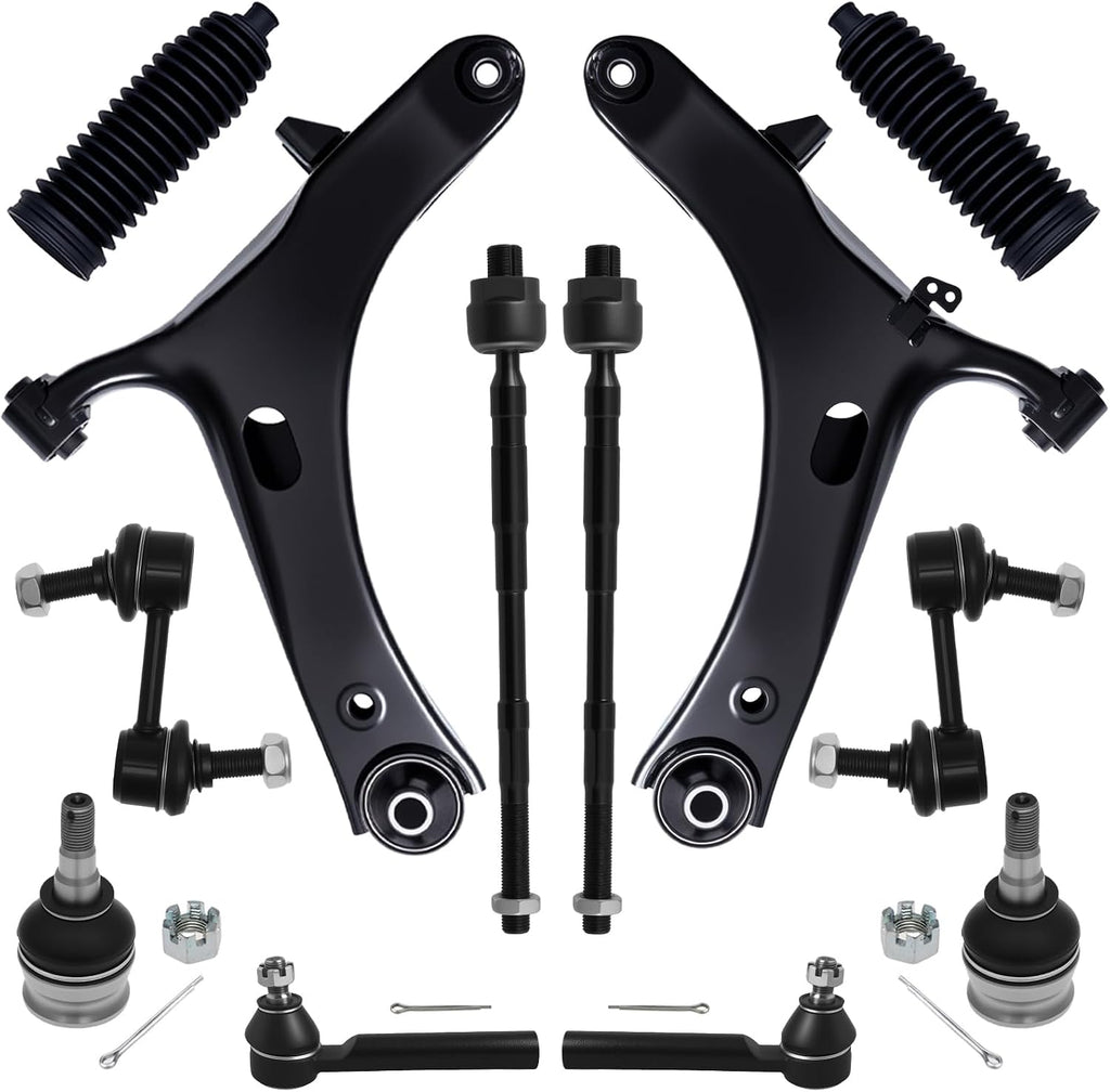 AUQDD 12Pcs Front End Suspension Kit Fit For 2005-2009 Su-baru Outback Legacy, 2 Lower Control Arm 2 Ball Joint 2 Sway Bar Link 4 Outer & Inner Tie Rod End (# K622030 K750049 EV801557 ES3712 K9513)
