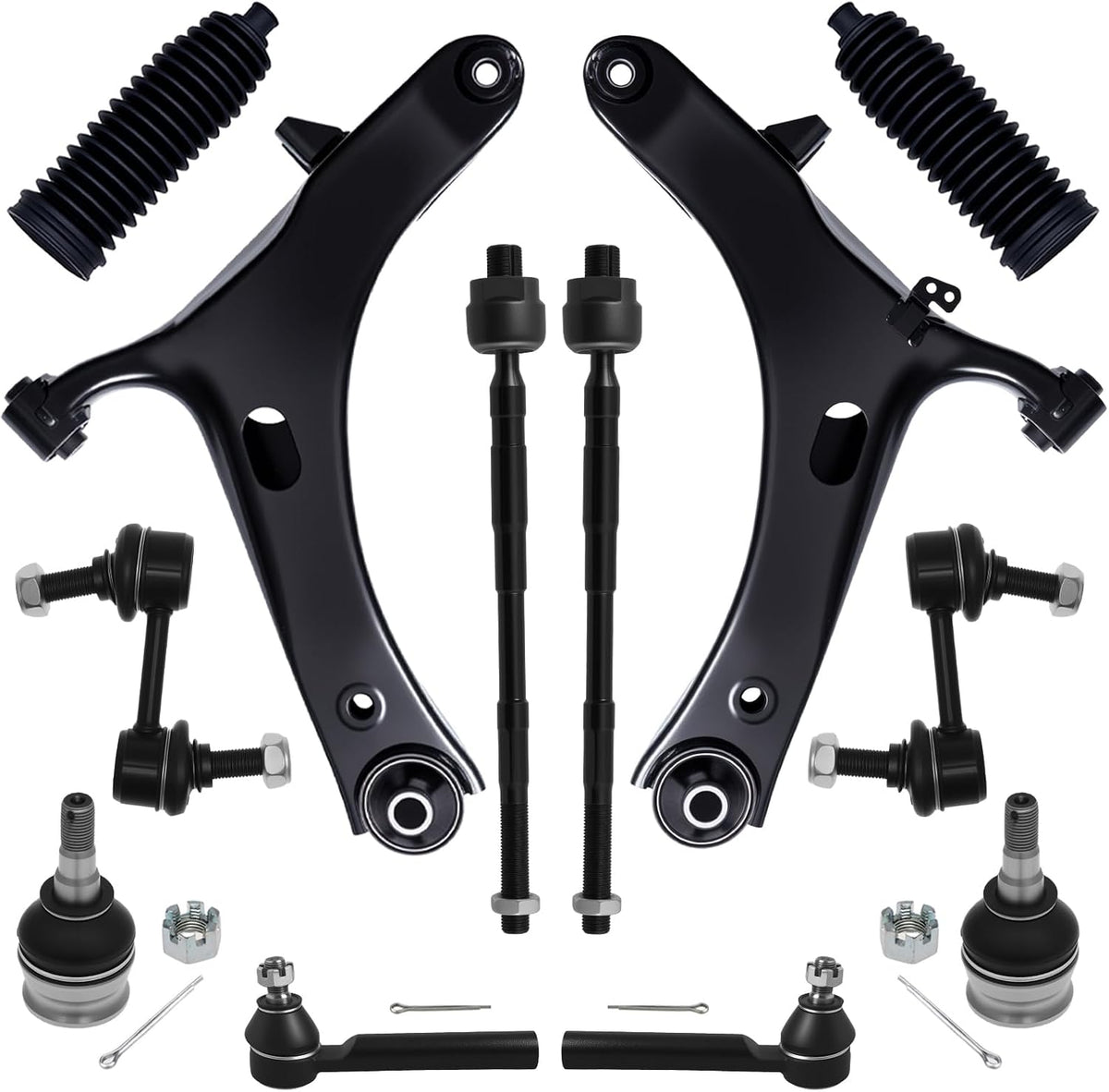 AUQDD 12Pcs Front End Suspension Kit Fit For 2005-2009 Su-baru Outback Legacy, 2 Lower Control Arm 2 Ball Joint 2 Sway Bar Link 4 Outer & Inner Tie Rod End (# K622030 K750049 EV801557 ES3712 K9513)