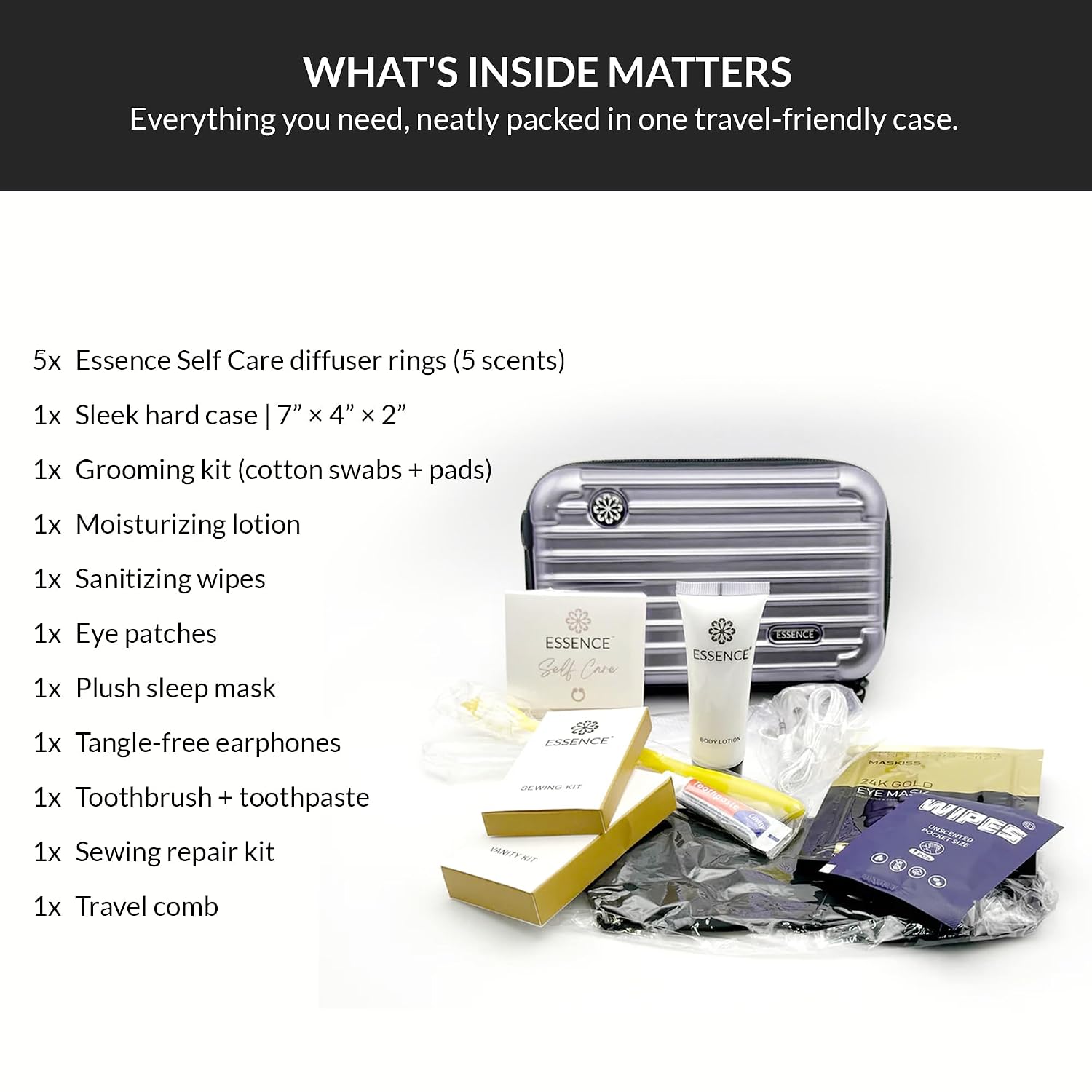 Essence Travel Amenity Kit | Travel Essentials & Travel Size Toiletries Kit | 5-Pack Nasal Diffuser Rings, Sleep
