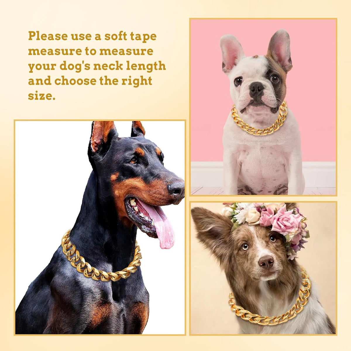 19mm Gold Chain Dog Collar,Luxurious Cuban Link Dog Collar