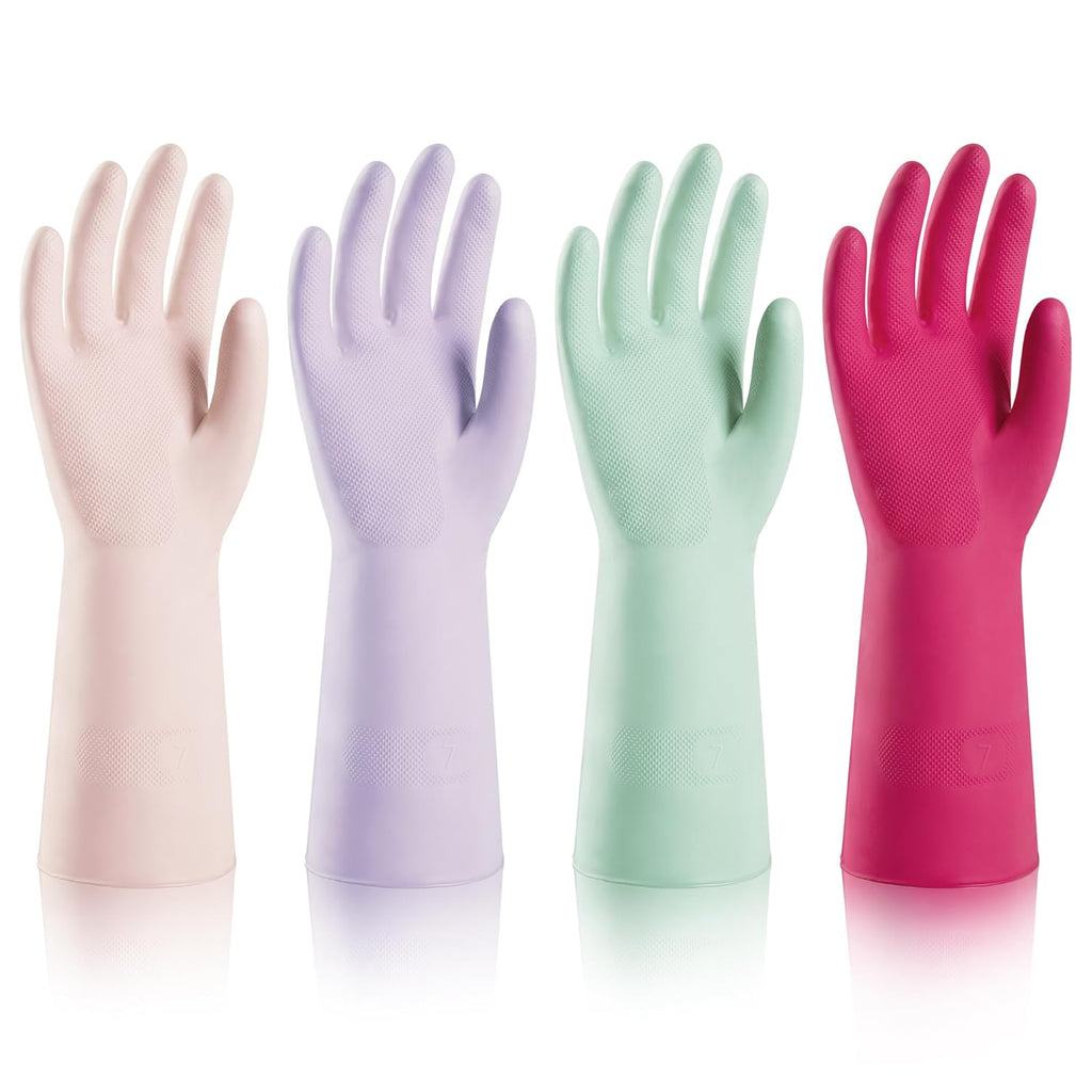 4 Pairs Nitrile Cleaning Gloves, Latex free Reusable Dishwashing Gloves for Women, Kitchen and Bathroom Cleaning