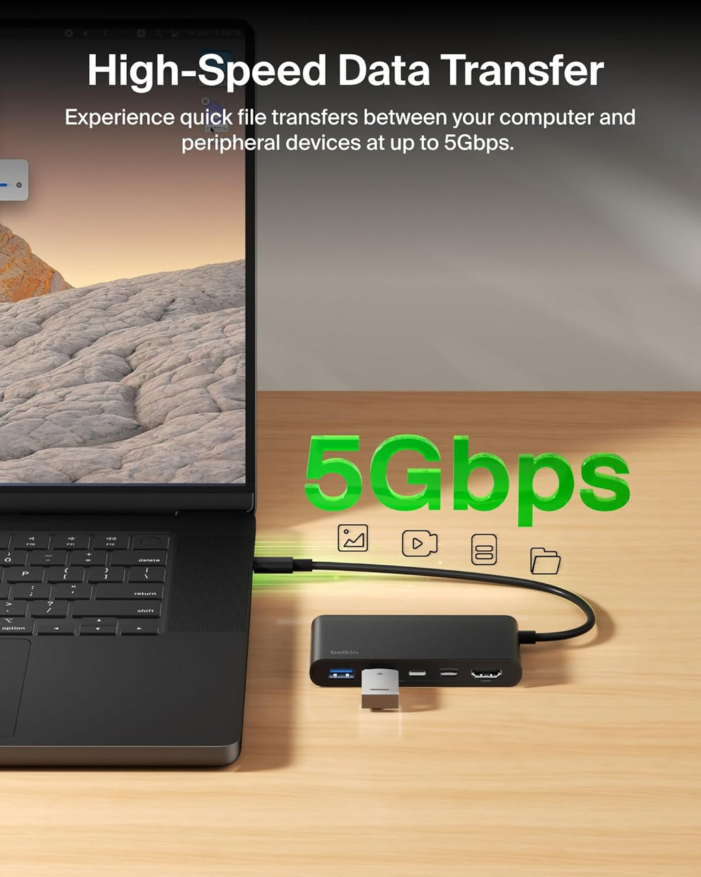 USB C Hub, 5-Port Hub with 4K HDMI Display @ 60Hz, 100W Power Delivery, Fast Data Transfer 5Gbps, USB C Multiport