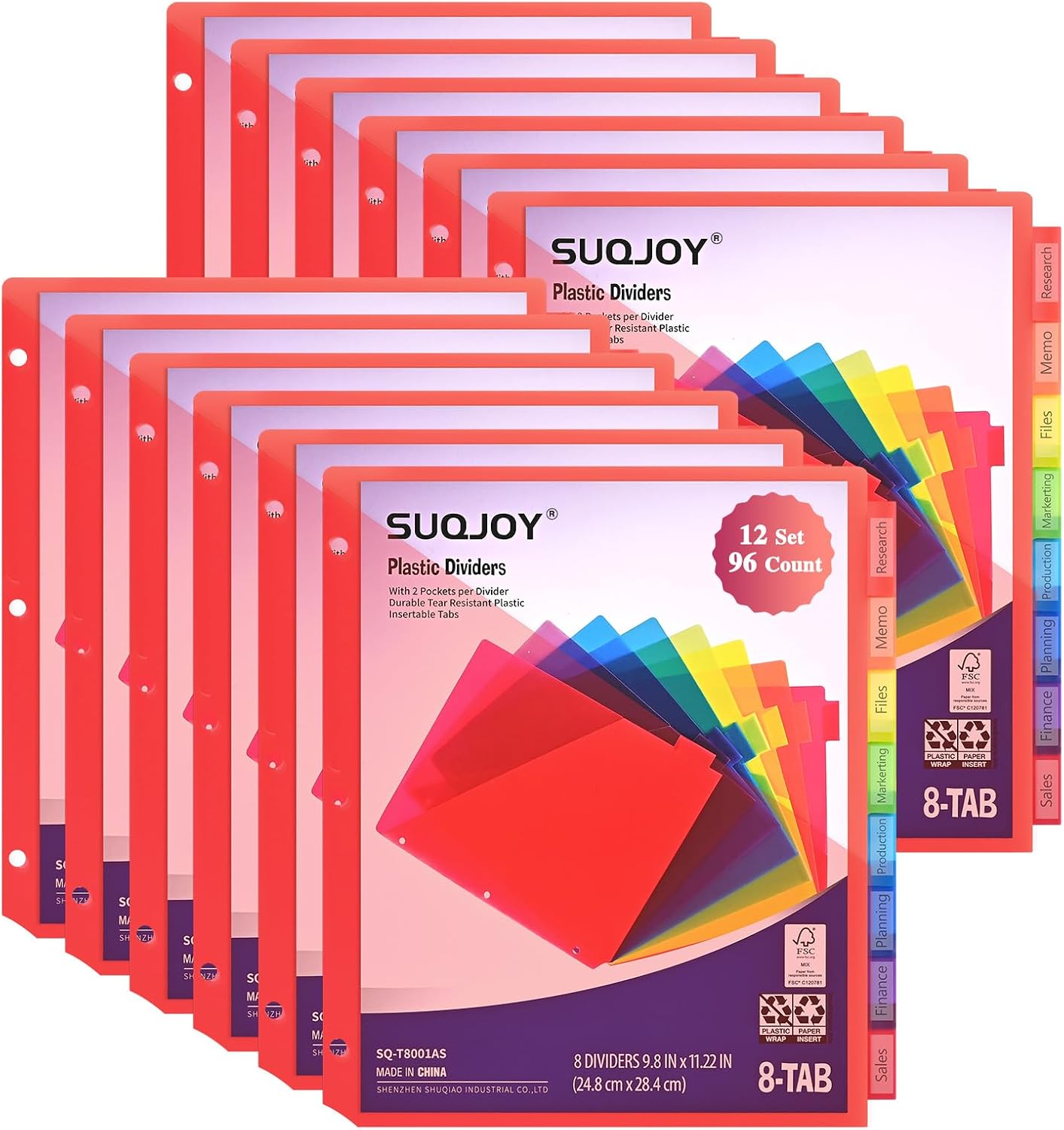 Binder Index Dividers with Tabs, 96 Count 3 Ring Binder Dividers with Pockets, 8 Tab Dividers for 3 Ring Binder
