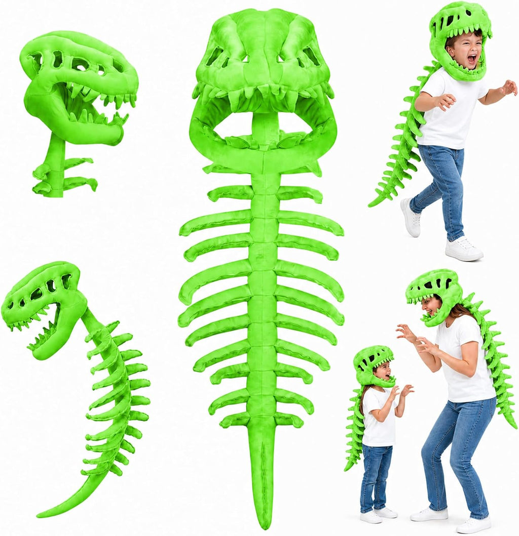 Dinosaur Skeleton Costume for Kids, Cozy Plush 3D Dino Toy Skull & Spine, Dinosaur Outfit for Halloween Cosplay Props