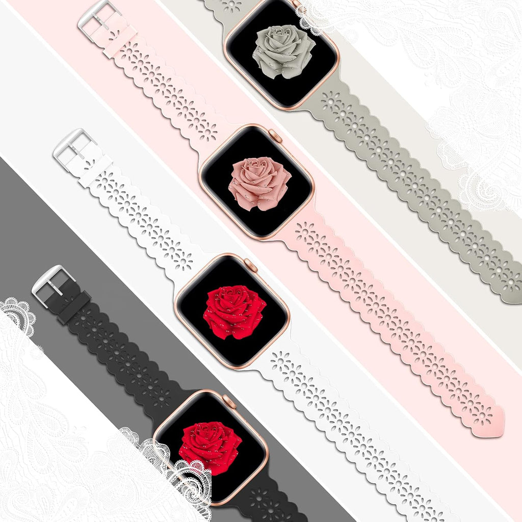 Lace Silicone Bands Compatible with Apple Watch Bands for Women | Slim Thin Hollow-out Wristband for iWatch Series 11