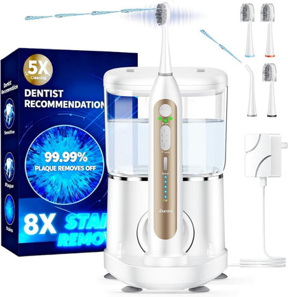 Electric Toothbrush with Water Flosser Combo, 3-in-1 Sonic Flossing Toothbrush and Dental Water Flosser for Teeth