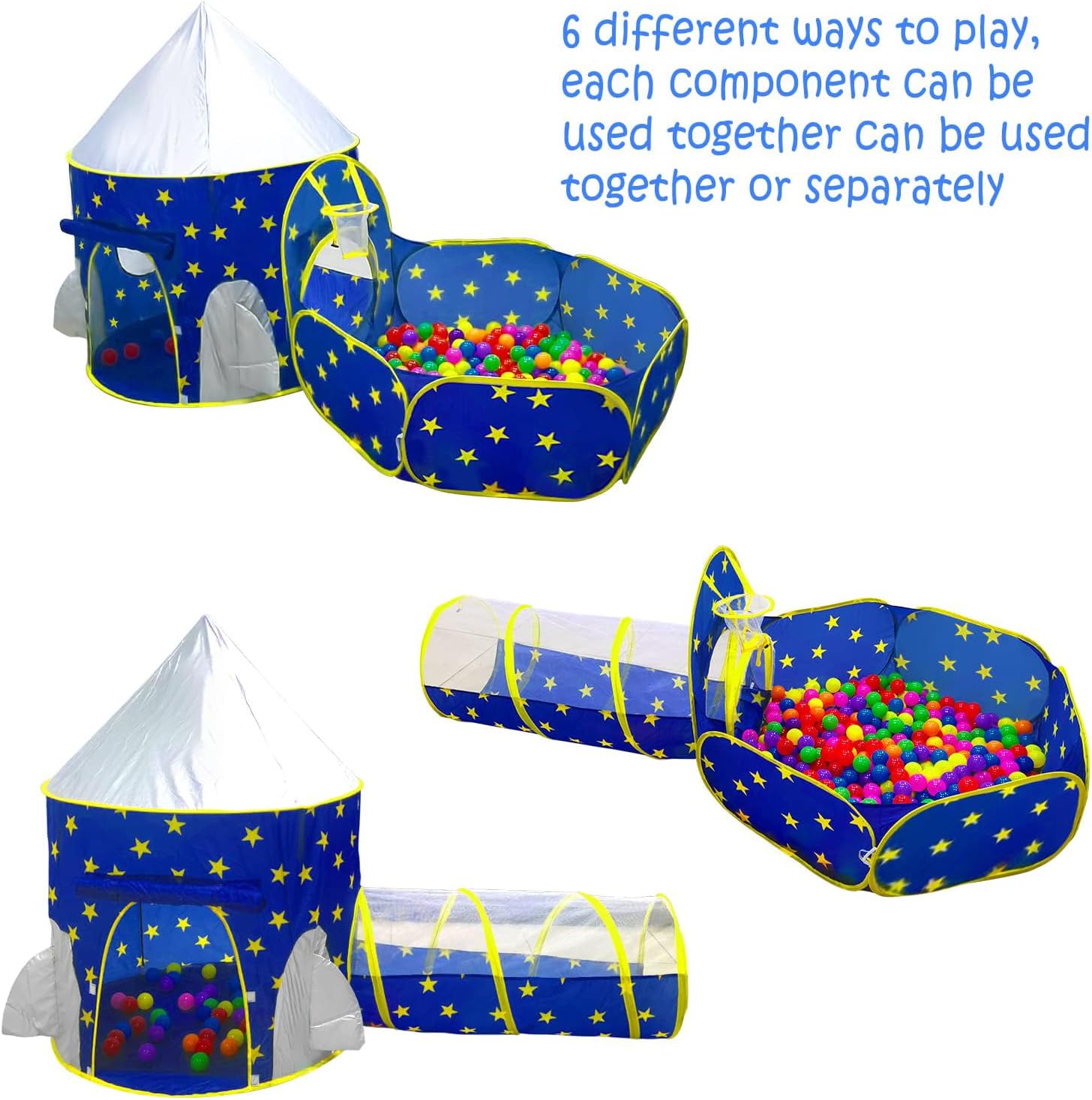3pc Kids Play Tent for Boys with Ball Pit, Crawl Tunnel, Princess Tents for Toddlers, Baby Space World Playhouse