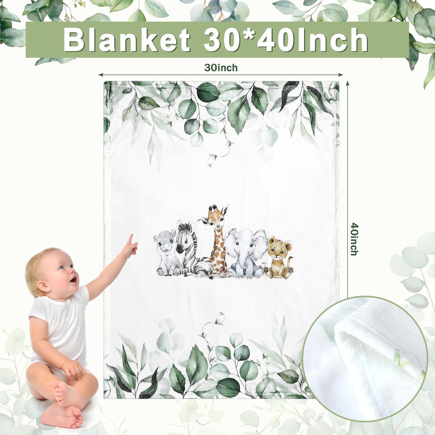 Baby Safari Animals Crib Bedding Set 3 Pcs Crib Set Baby Blanket, Fitted Sheet, Pillowcase Soft Flannel Nursery