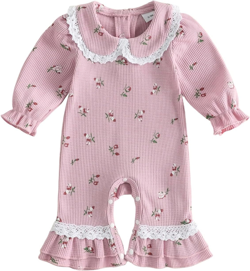 Baby Girl Newborn Clothes Floral Romper Lace Flared Jumpsuit