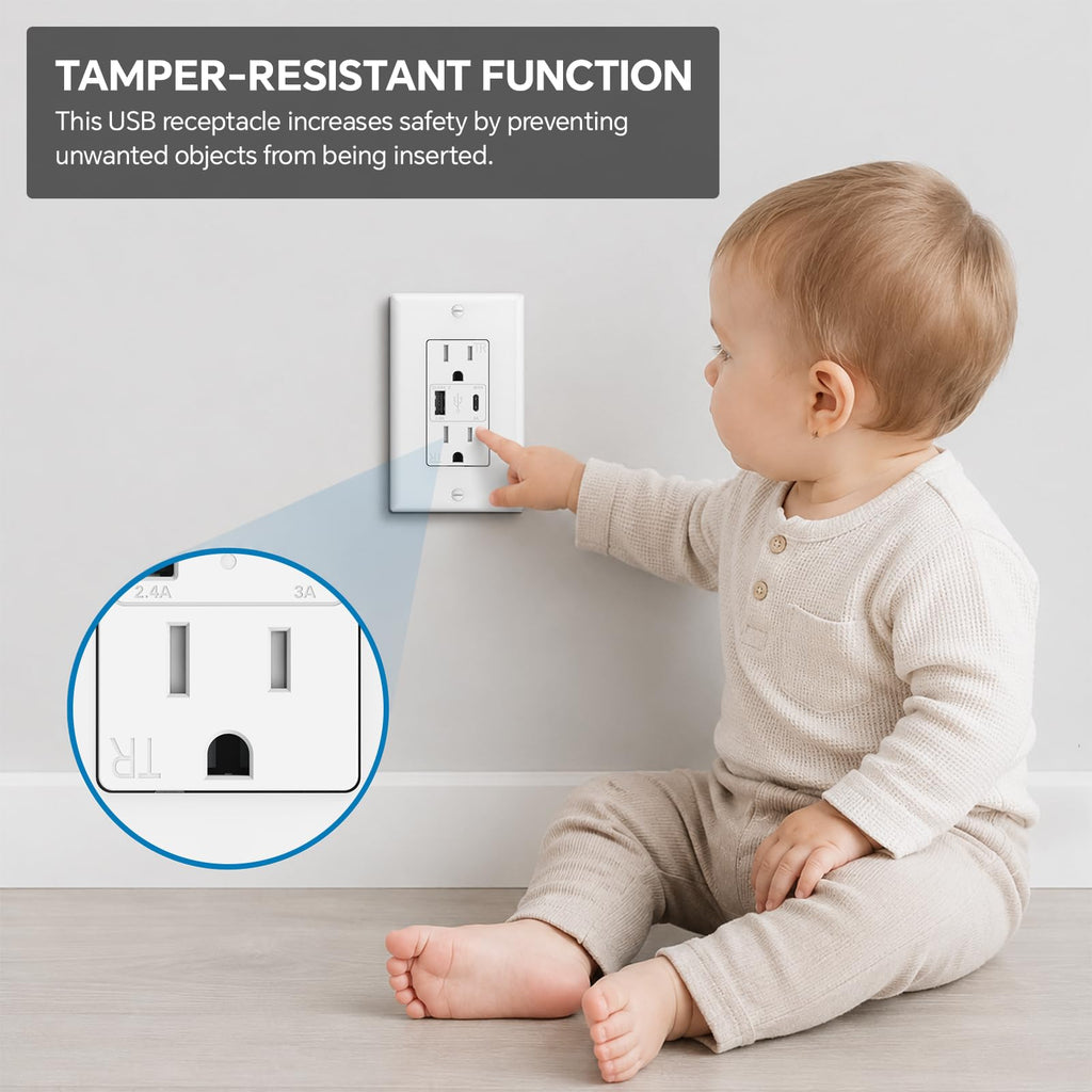 ThunderWay USB Outlet, 4.2A 15 Amp Wall Outlet with USB Ports