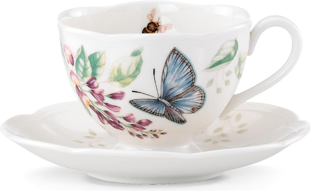 Butterfly Meadow Blue Porcelain Tea Cup and Saucer Set