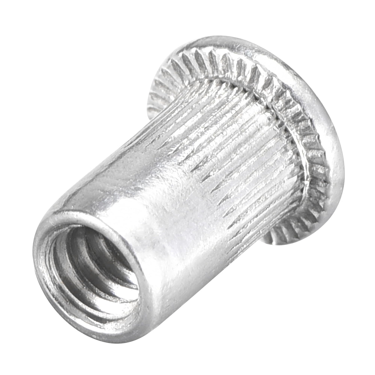 uxcell #6-32 Rivet Nuts Aluminium Alloy Knurled Flat Head Threaded Insert Nut Silver 100pcs