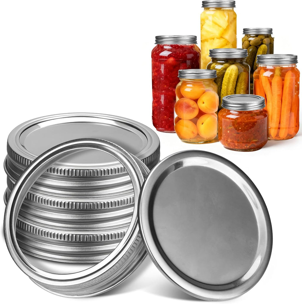Stainless Steel Regular Mouth Canning Lids and Rings, Airtight/Rustproof Mason Jar Lids with Bands Set of 4