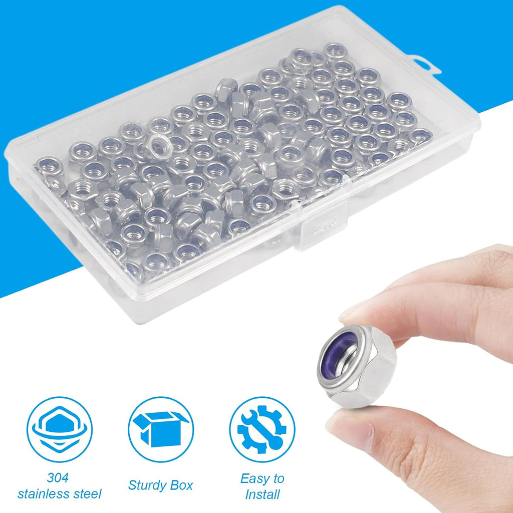 100PCS M5 Locknuts M5x0.8mm Nylon Insert Hex Lock Nuts