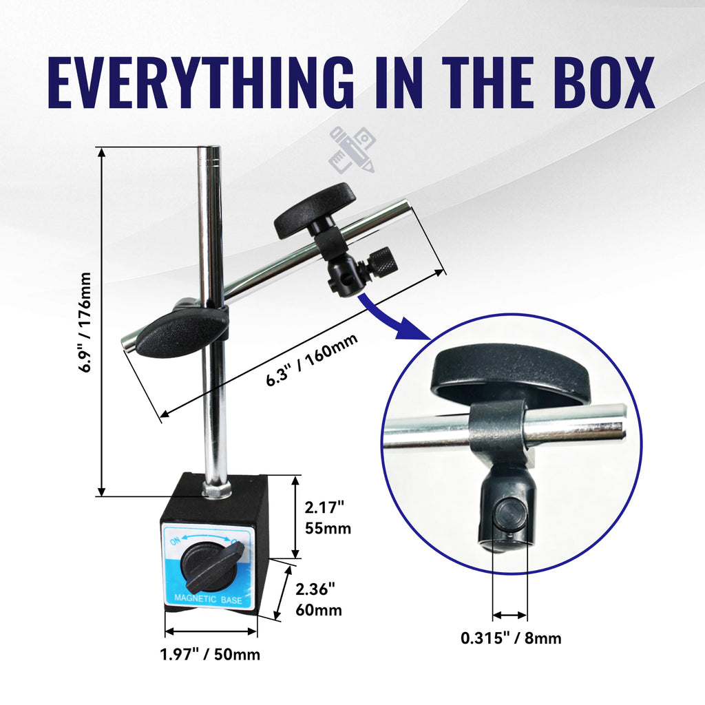 HFS Adjustable Magnetic Base Stand,132lbs/60kg Pull, Clamping Hole 8mm