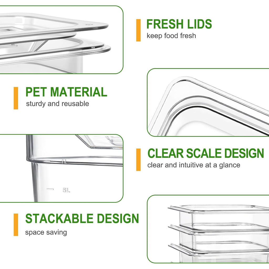 6-Pack 1/6 Size 6''Deep NSF Polycarbonate Food Pans with Lids