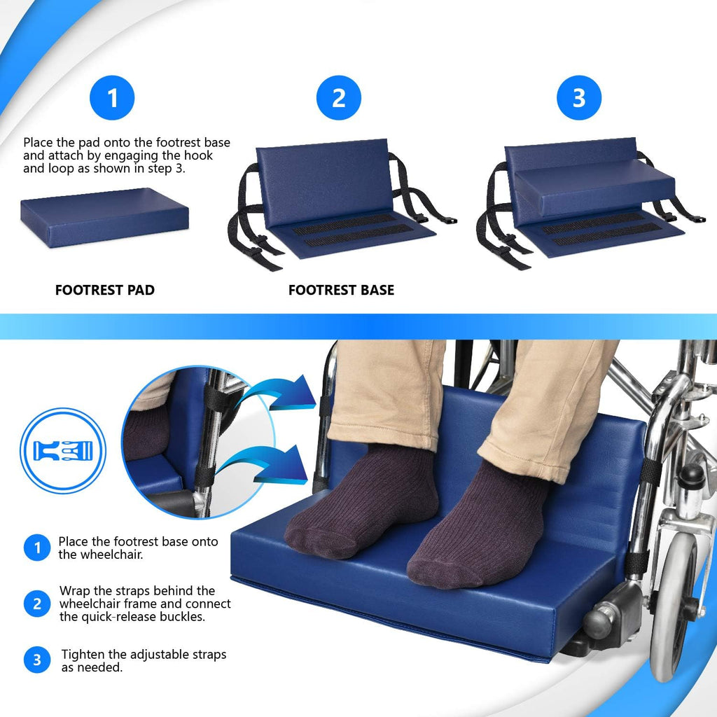 Wheelchair Foot-Rest Extender Elevating Pad - Leg Cushion Protector | Secures Easily with Quick-Release Strap Seat