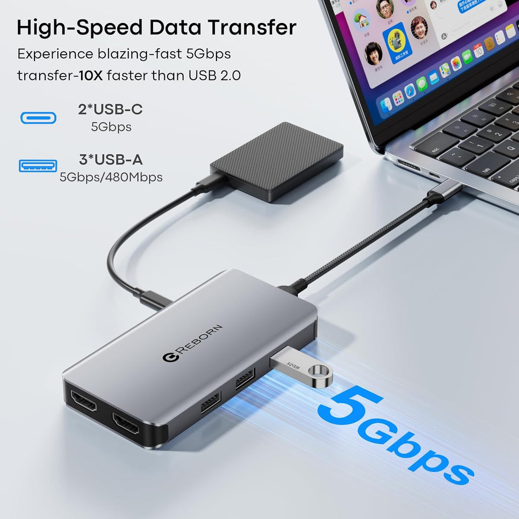 10-in-1 USB C Docking Station Dual HDMI 4K, MST Hub Dual Monitor | Laptop Docking Station with 2 HDMI, 100W PD, USB