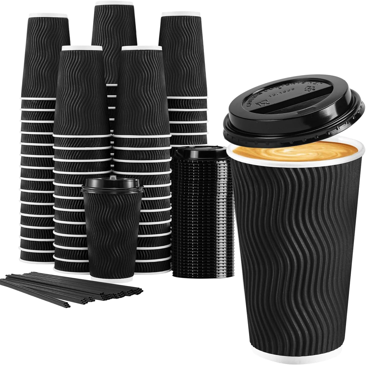 50 Pack 16 oz Coffee Cups with Lids, Disposable To Go Paper Cups