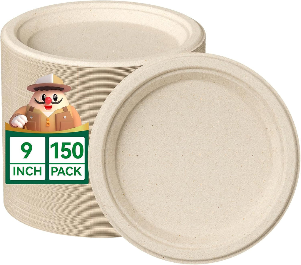 9 Inch Paper Plates Disposable Compostable Nature 150 Pack