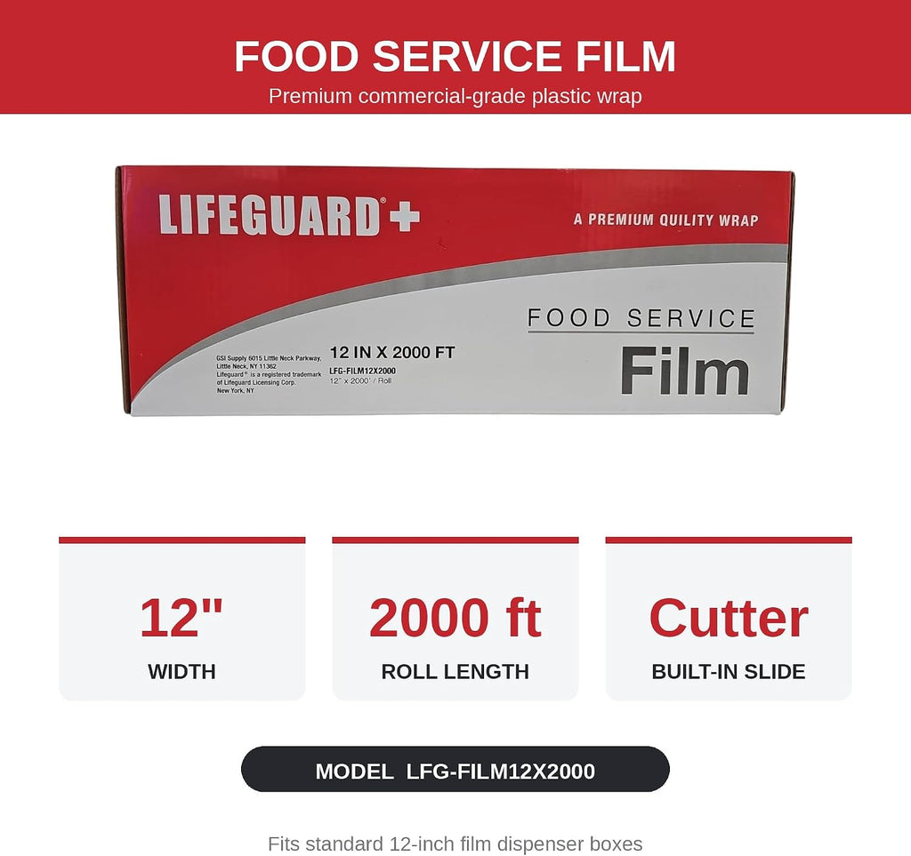 12 In x 2000 Ft Plastic Wrap Dispenser with Cutter, Food Service Film Roll