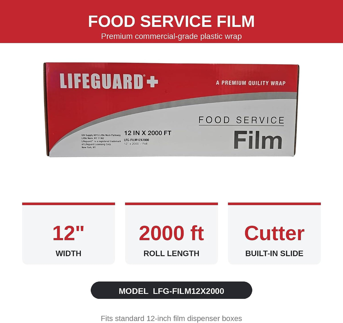 12 In x 2000 Ft Plastic Wrap Dispenser with Cutter, Food Service Film Roll