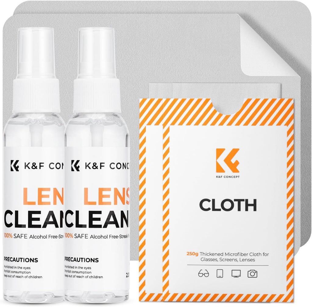 Lens Cleaner Spray Kit,Microfiber Cloth X2,Glasses Cleaner X2 | 60ml Mild Cleaning Liquid,High Density