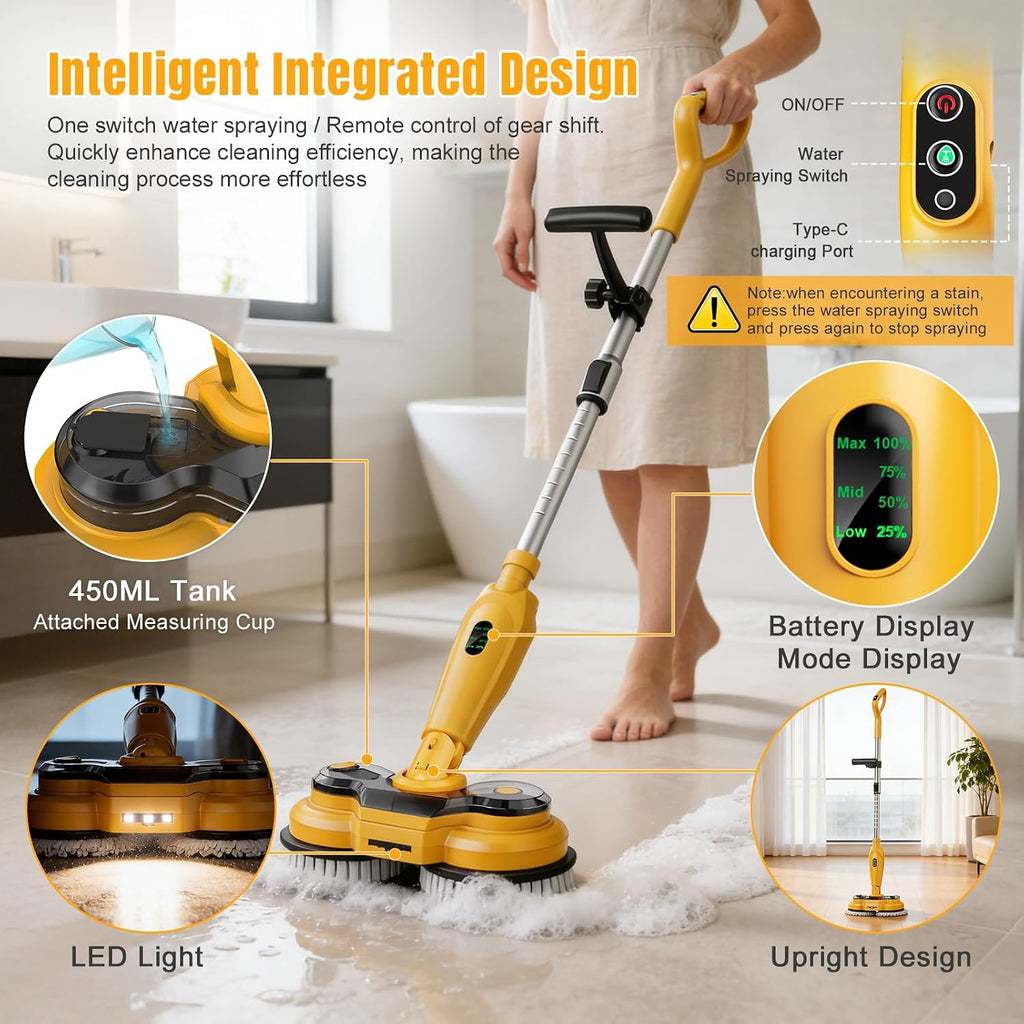 Cordless Electric Mop for Dewalt 20V Battery (NO Battery), 2 in 1 Spin Mop & Electric Floor Scrubber Machine with LED