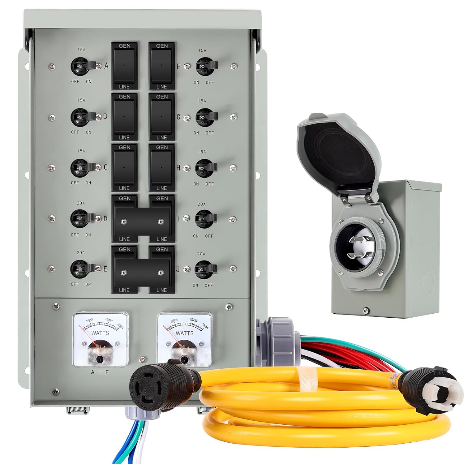 30 Amp Generator Transfer Switch Kit,10-Circuits, 7500W, Indoor&Outdoor, NEMA 3R, Include 10 Foot Cord and 30 Amps